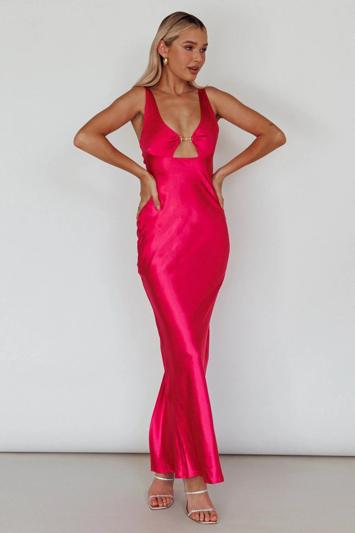 Blushing Beauty Horsebit Accent Maxi Dress Hot Pink