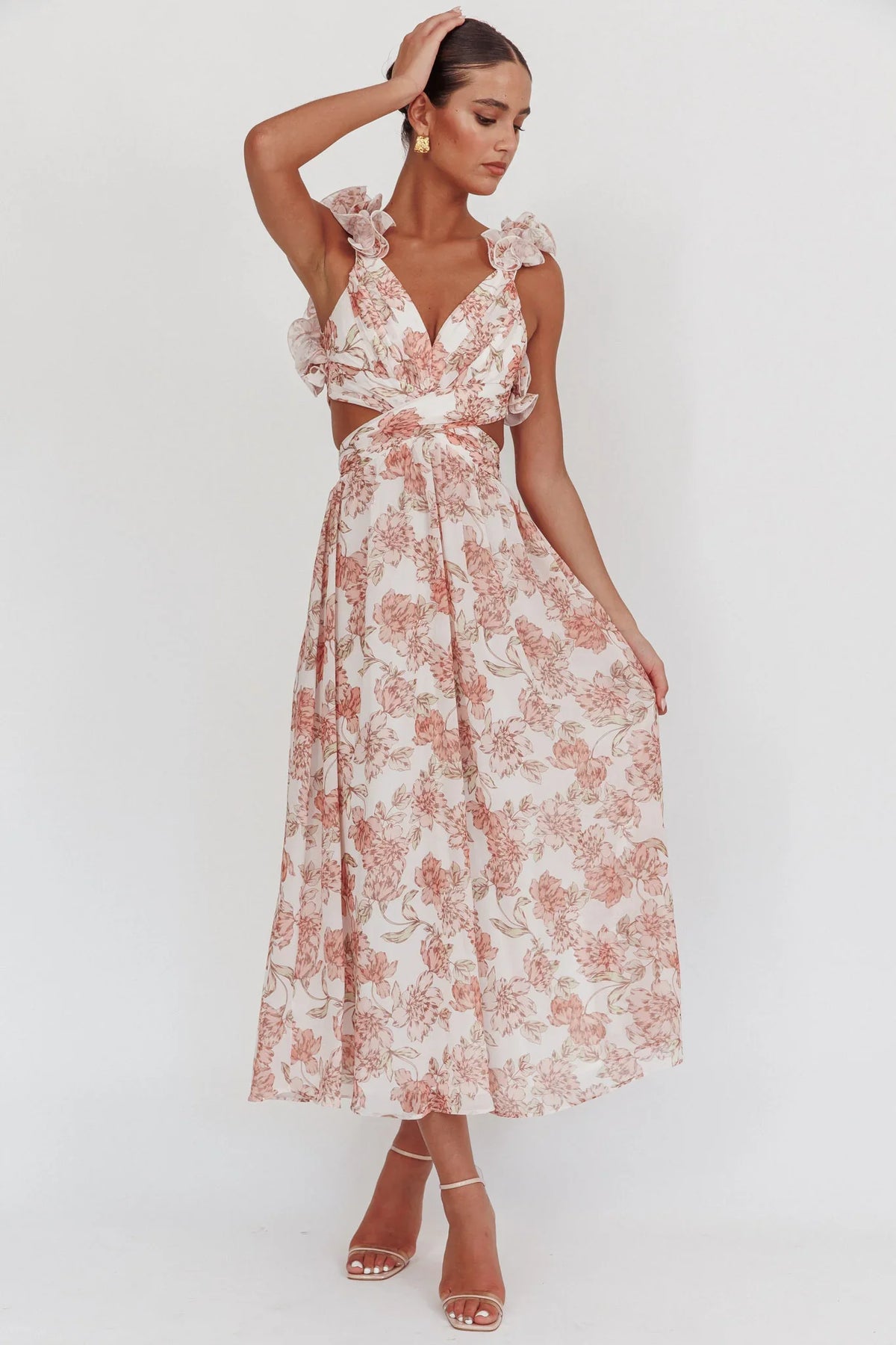 Madara Lace-Up Back Maxi Dress Floral Peach