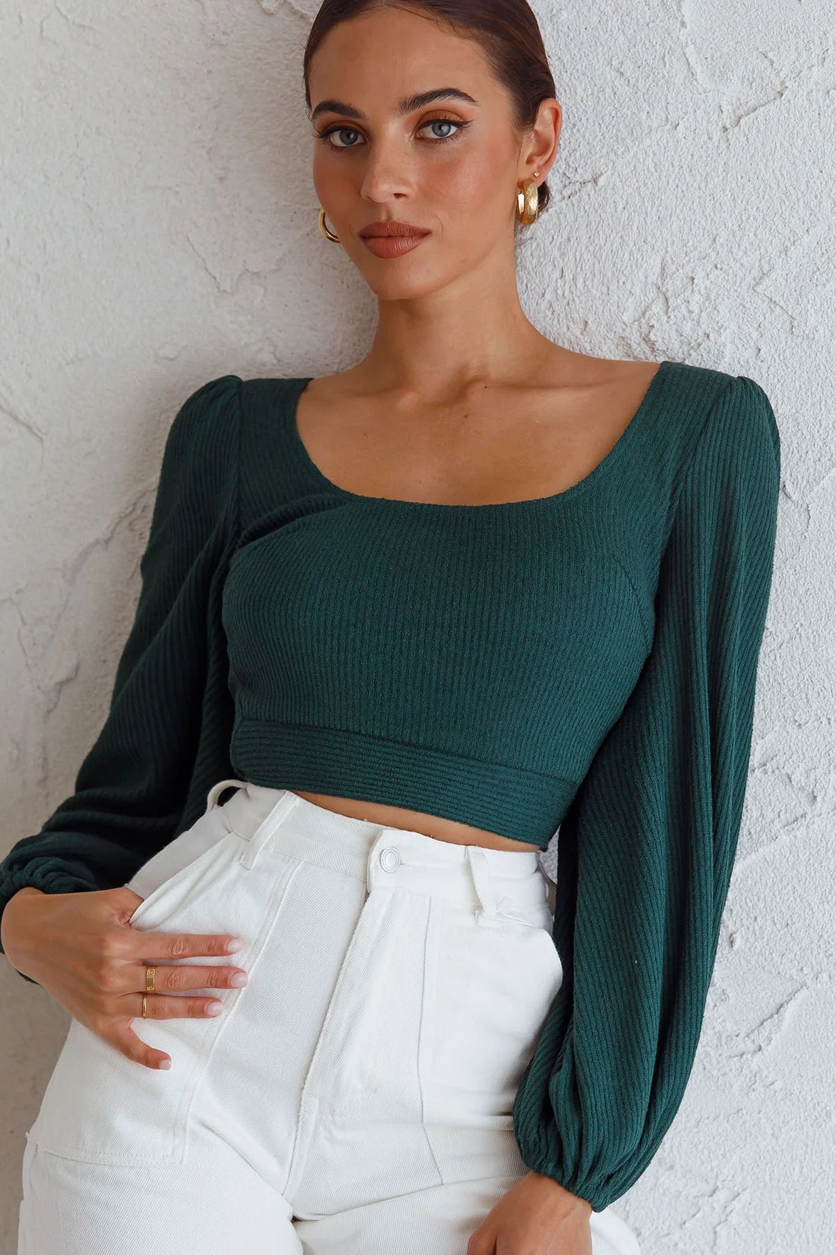 Love Like This Long Sleeve Open Back Crop Top Emerald Green