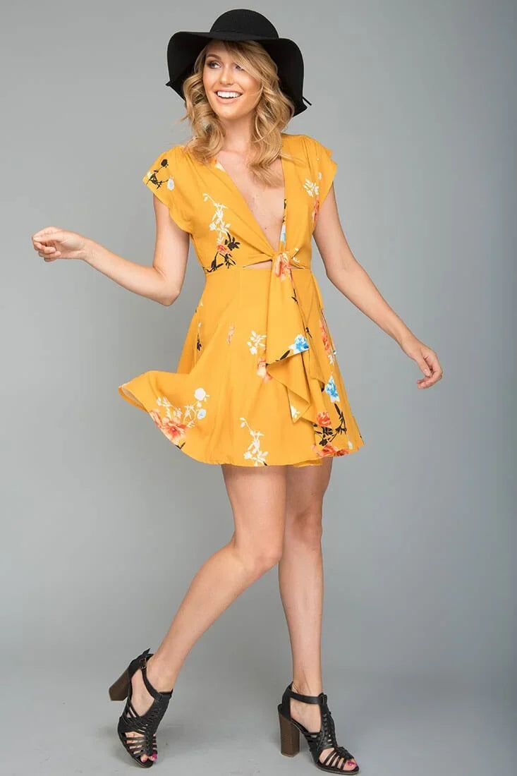 Lydia Casual Summer Dress Yellow Mustard