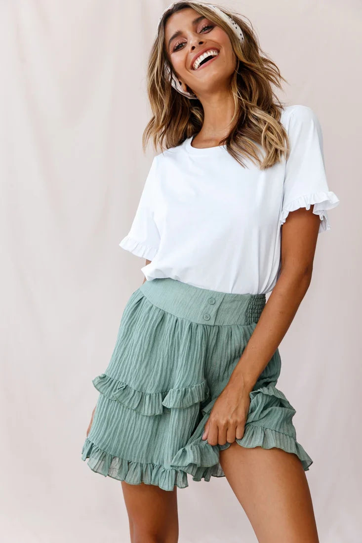 Mara Elasticated Waist Asymmetric Hem Skirt Olive