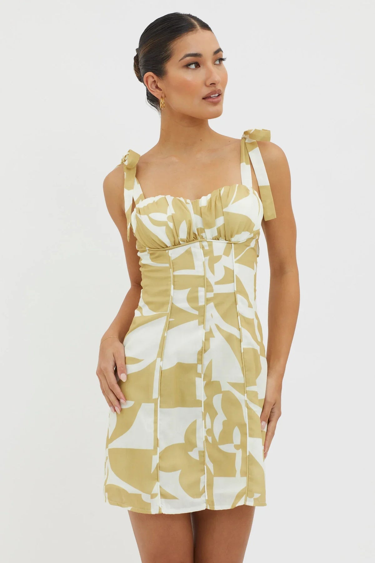 Harrison Tied Shoulder Mini Dress Print Yellow