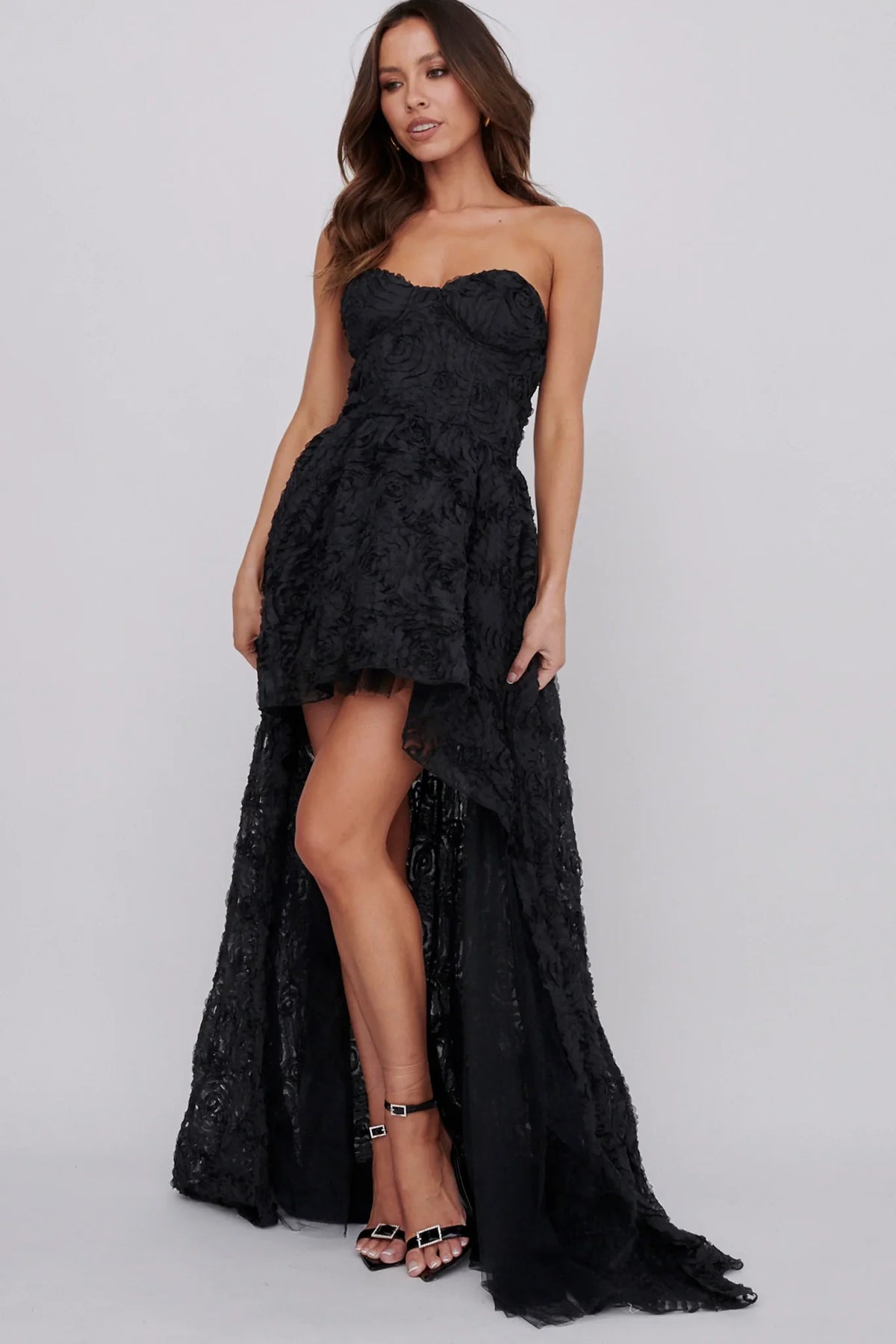 Jeannie High-Low Embellished Mini Dress Black