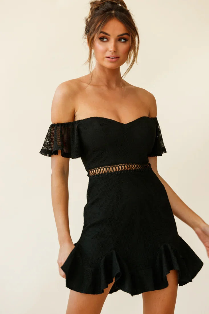 Chi Chi Sweetheart Neckline Off-Shoulder Dress Black