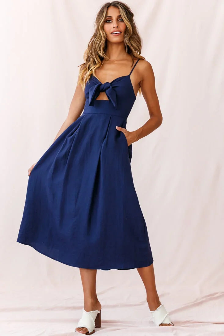 Hope Tie-Knot Bust Midi Dress Navy