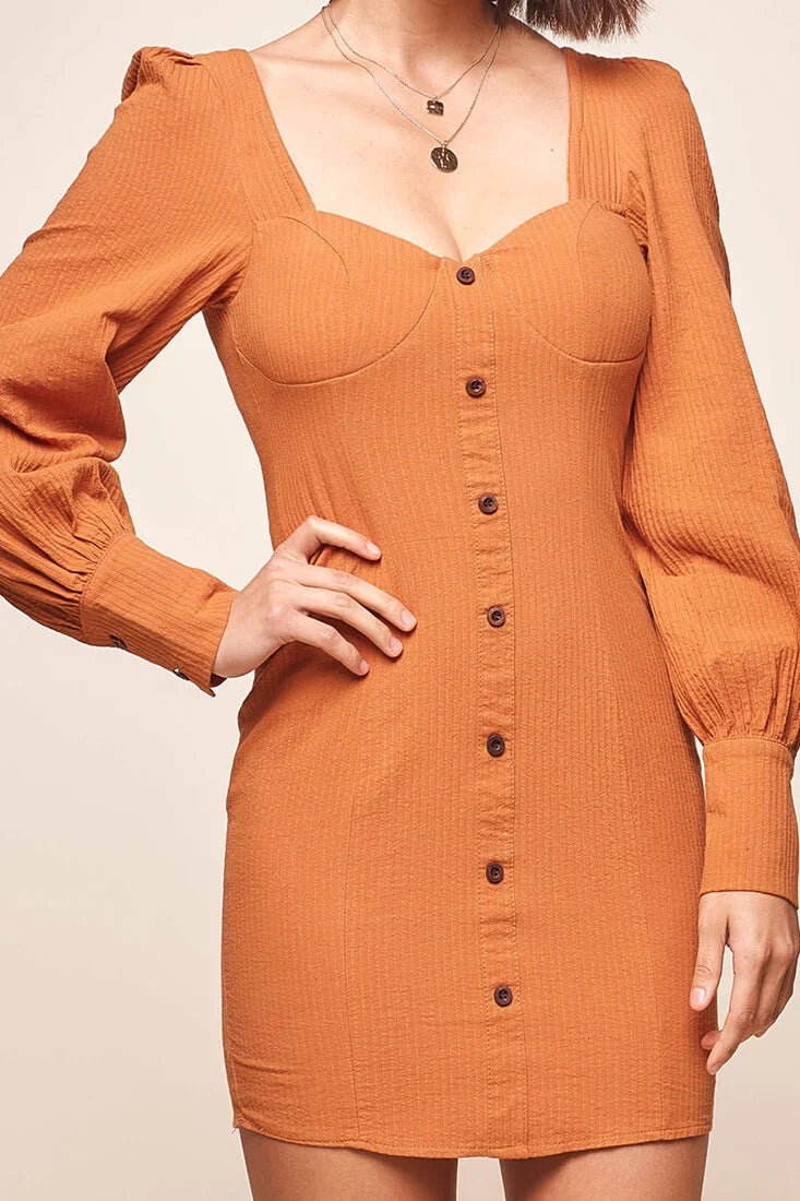 Maxine Puff Sleeve Shirt Dress Tan
