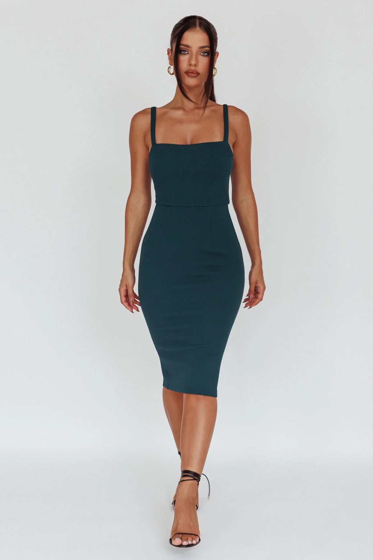 Georgia Square Neckline Midi Dress Forest Green