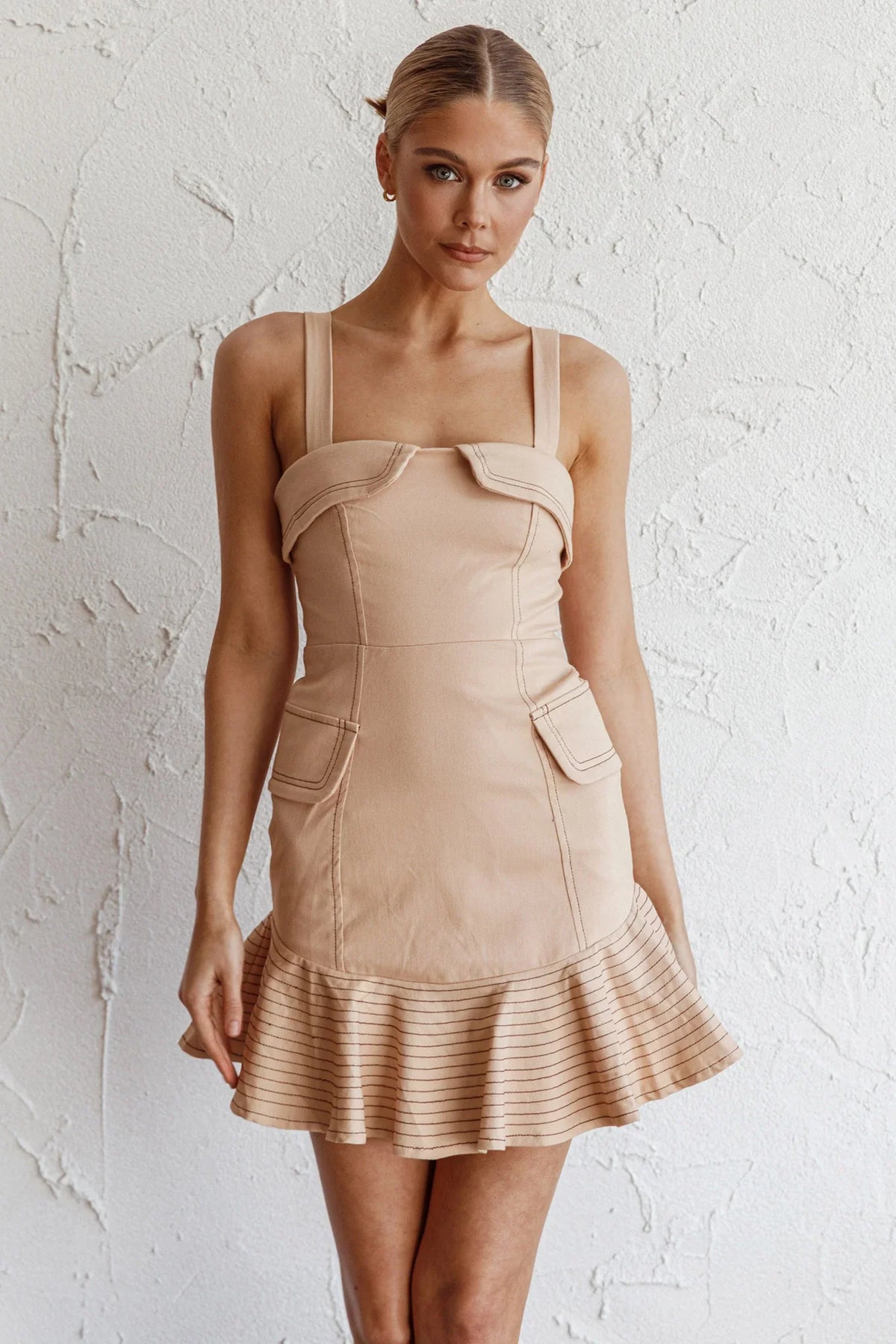 Riverside Ruffle Hem Mini Dress Oat