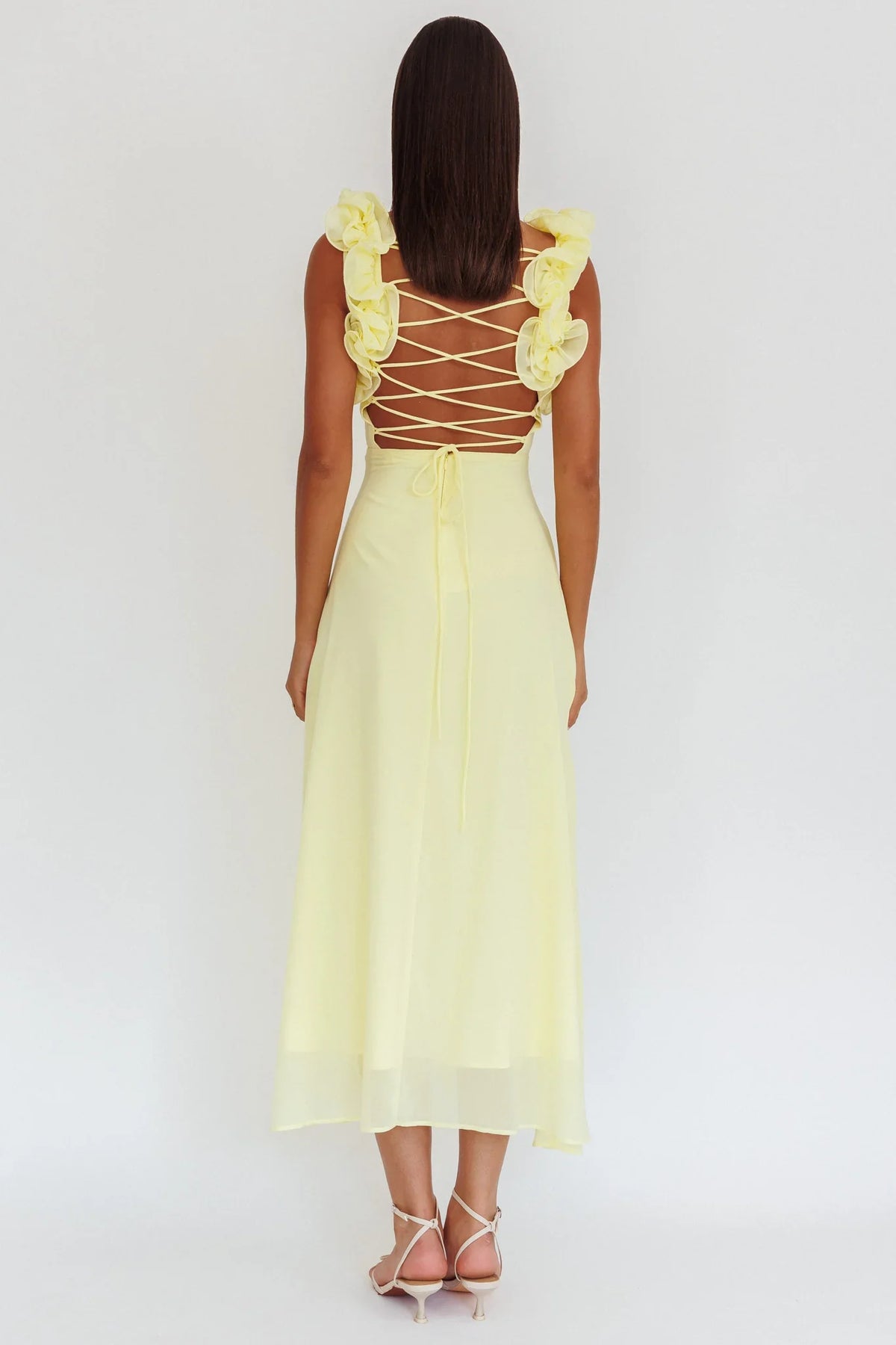 Eloquent Lace-Up Back Maxi Dress Yellow