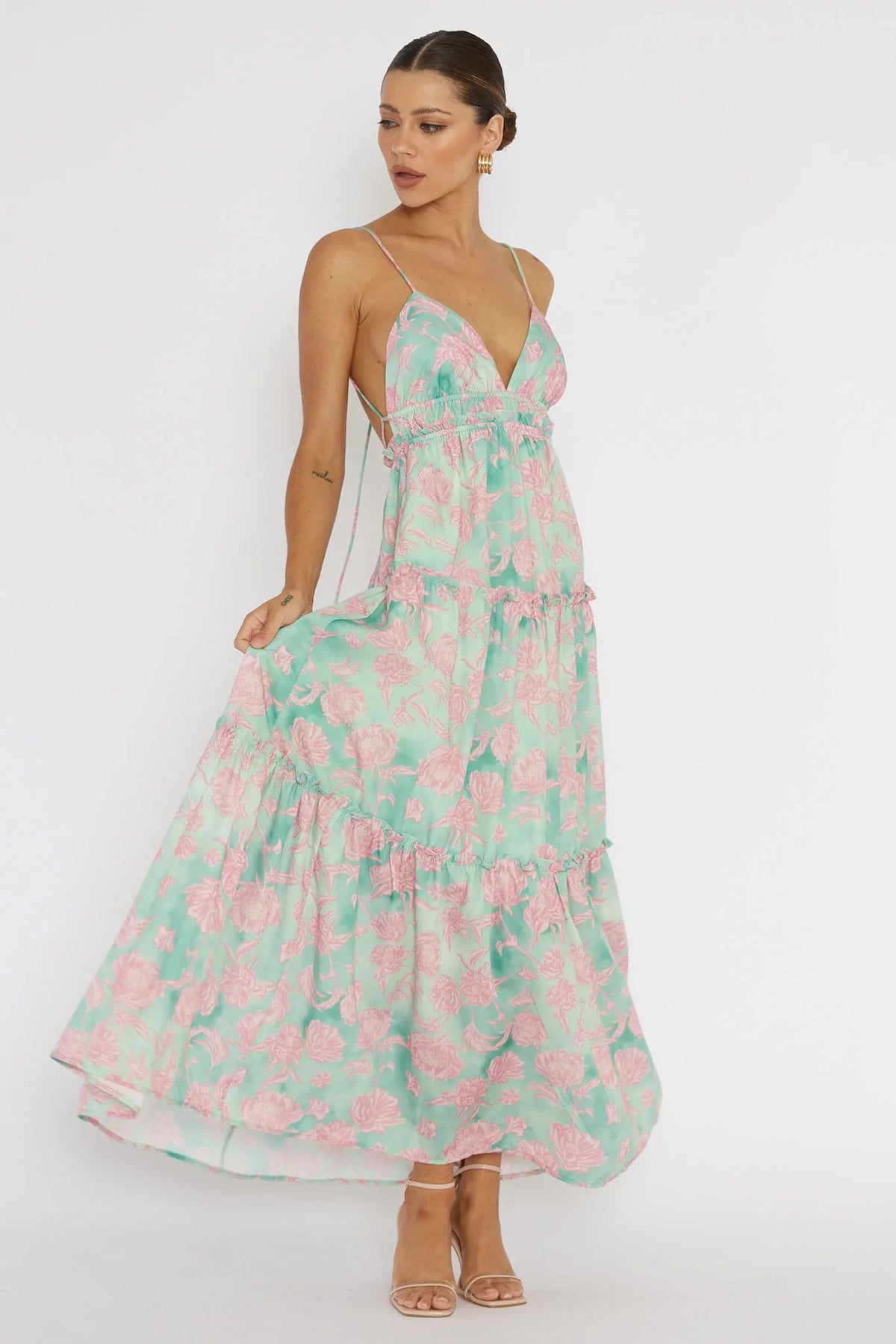 Candid Shot Open Back Midi Dress Floral Pink