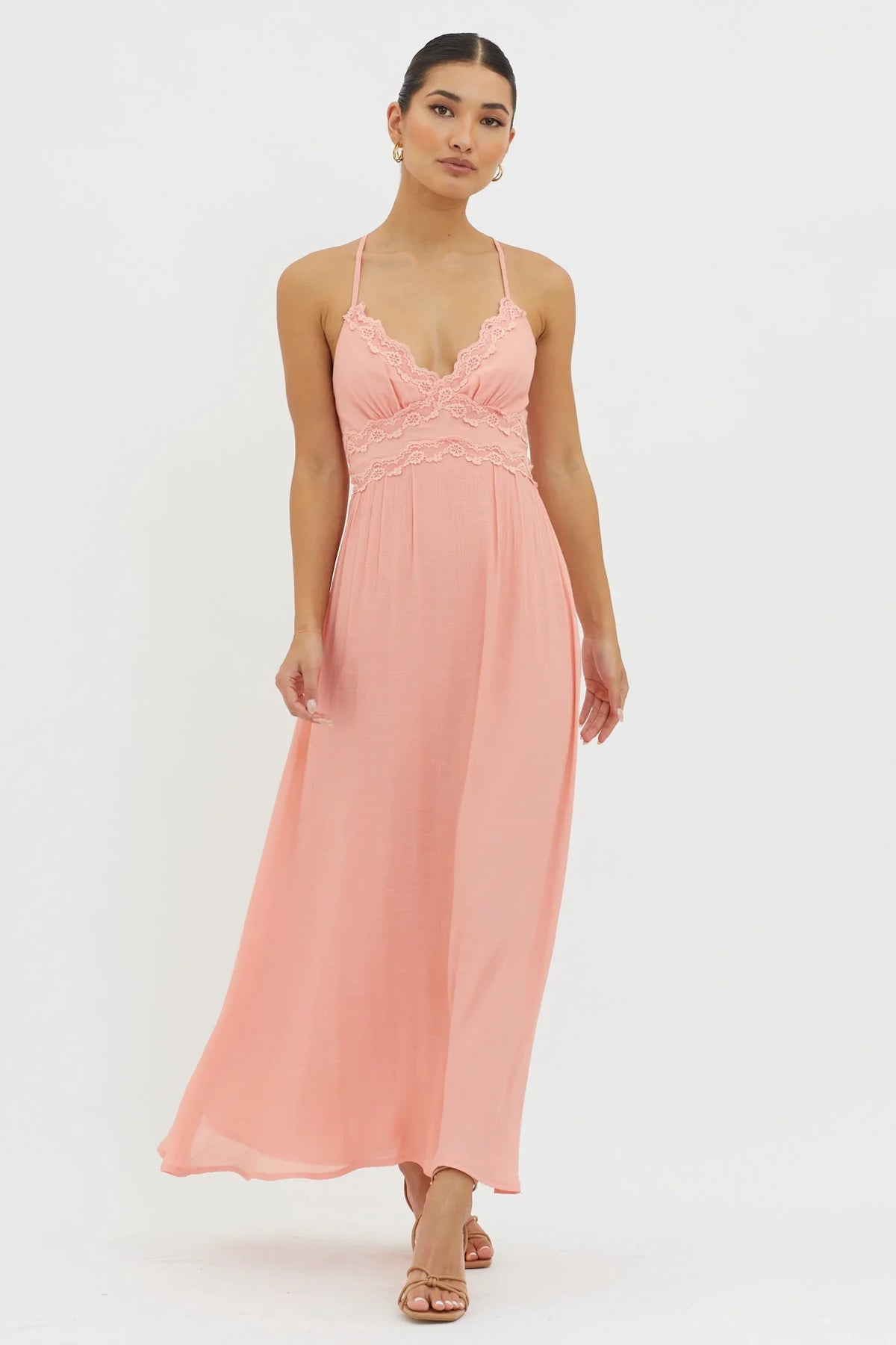 Slow It Down Lace Trim Maxi Dress Peach