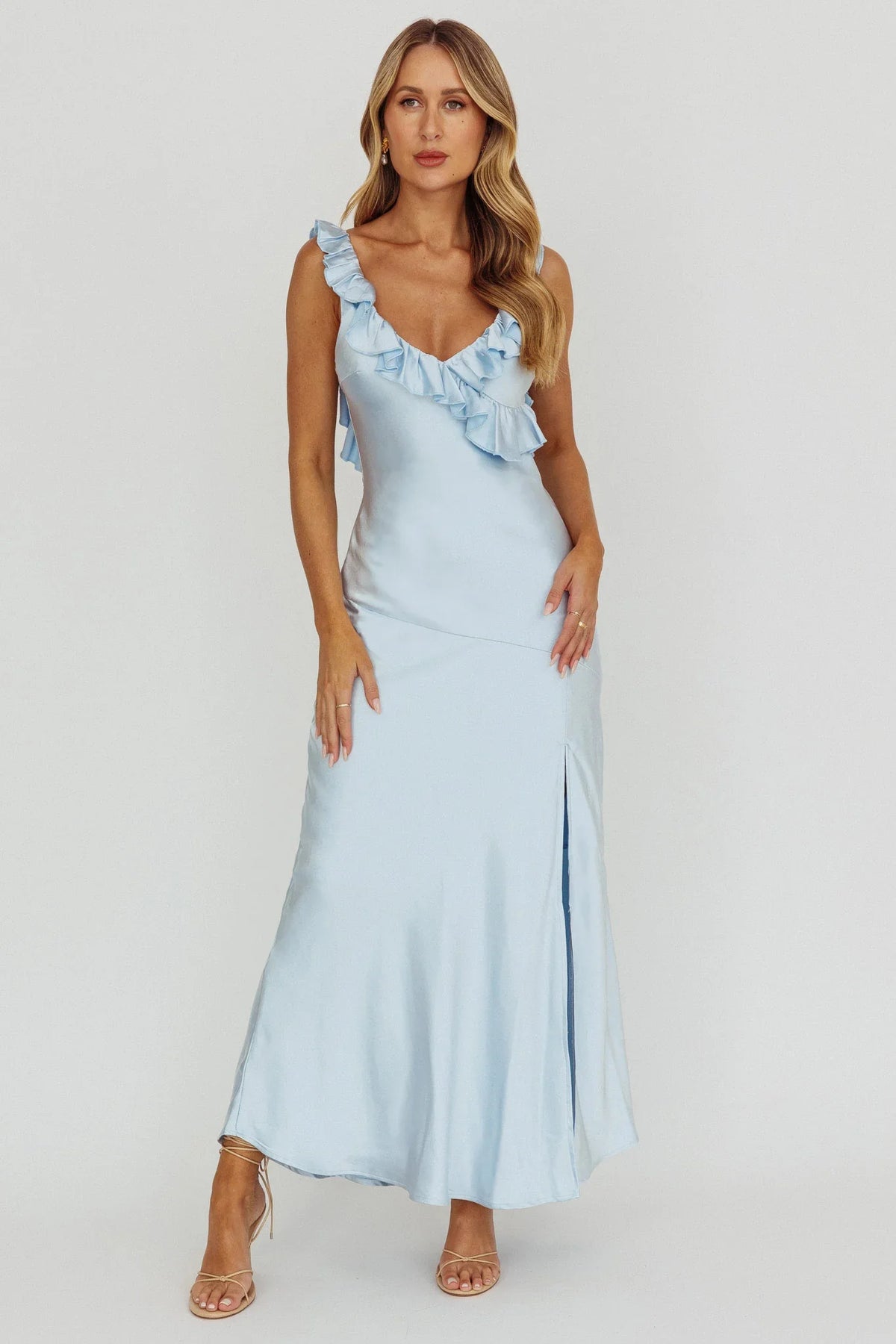 Alba Frill Trim Maxi Dress Blue