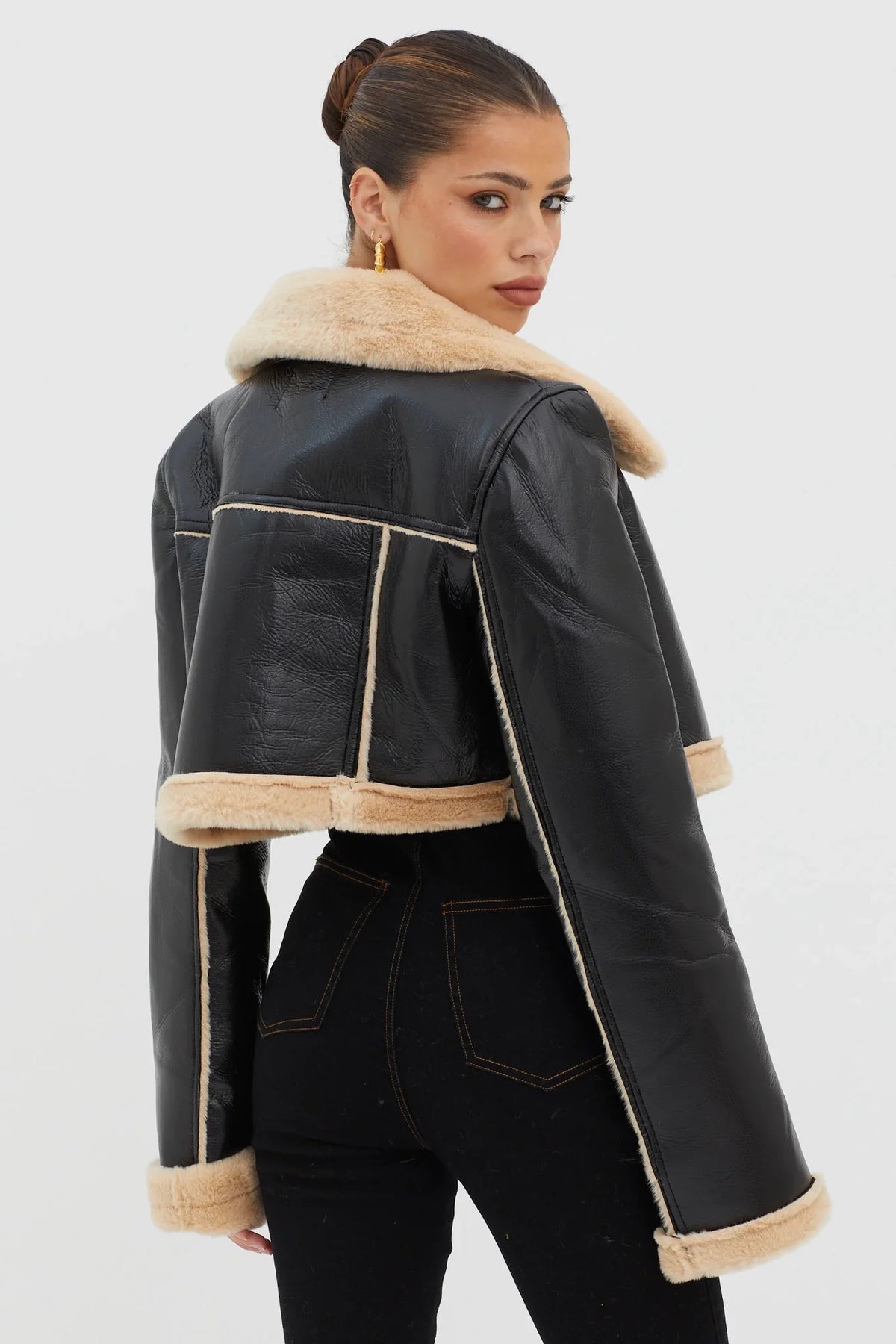 High Altitude Faux Fur Biker Jacket Black/Taupe
