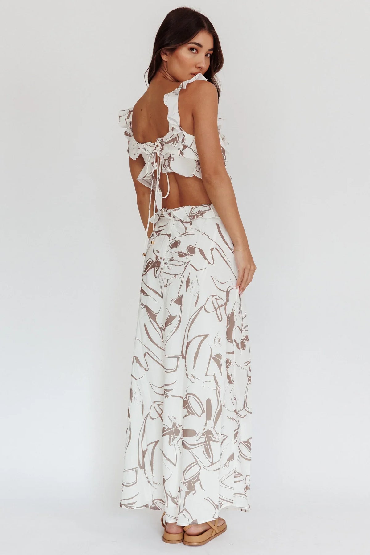 Second Chances Ruffle Trim Maxi Dress Mocha