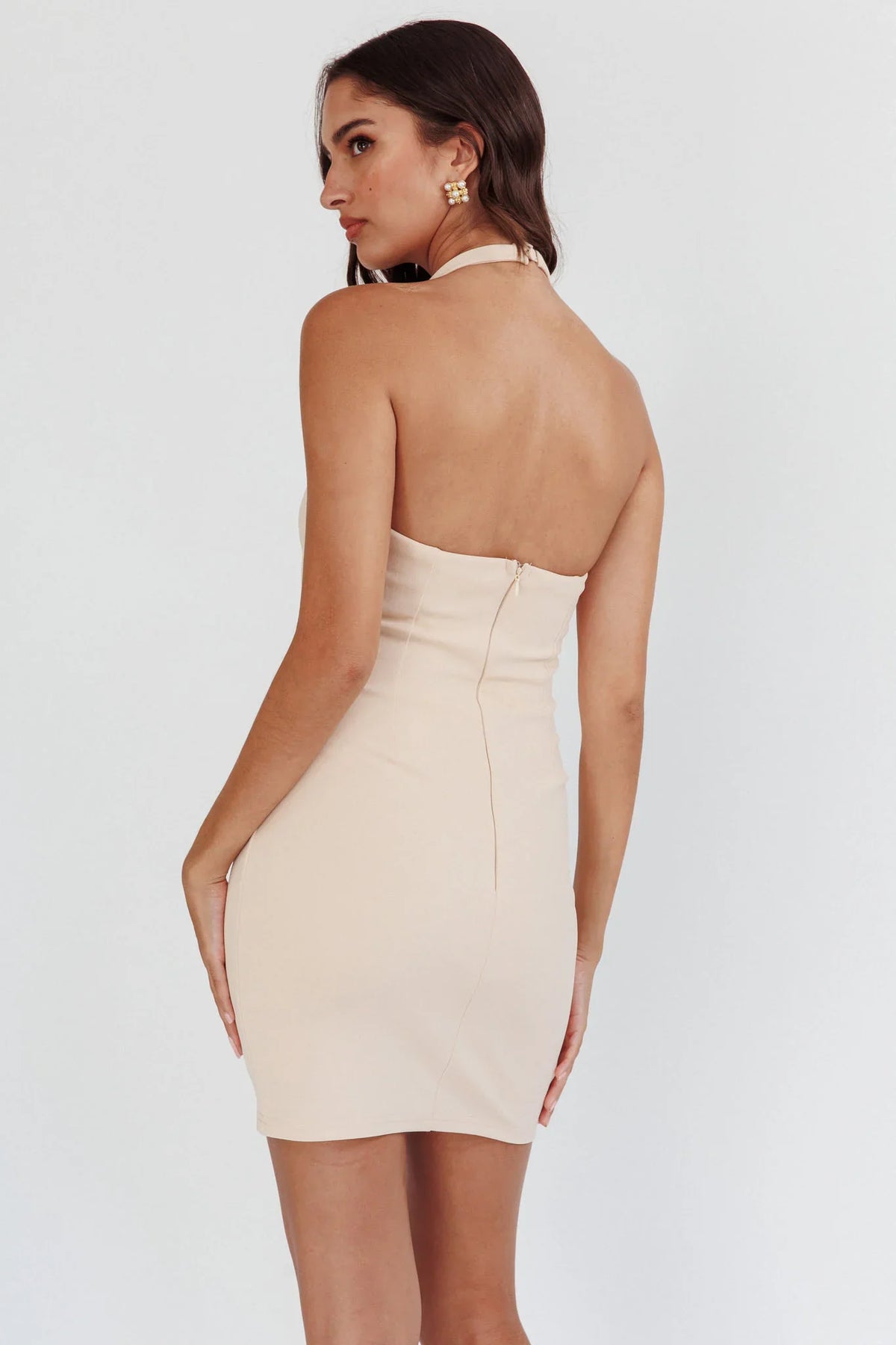 Outspoken Halterneck Mini Dress Beige