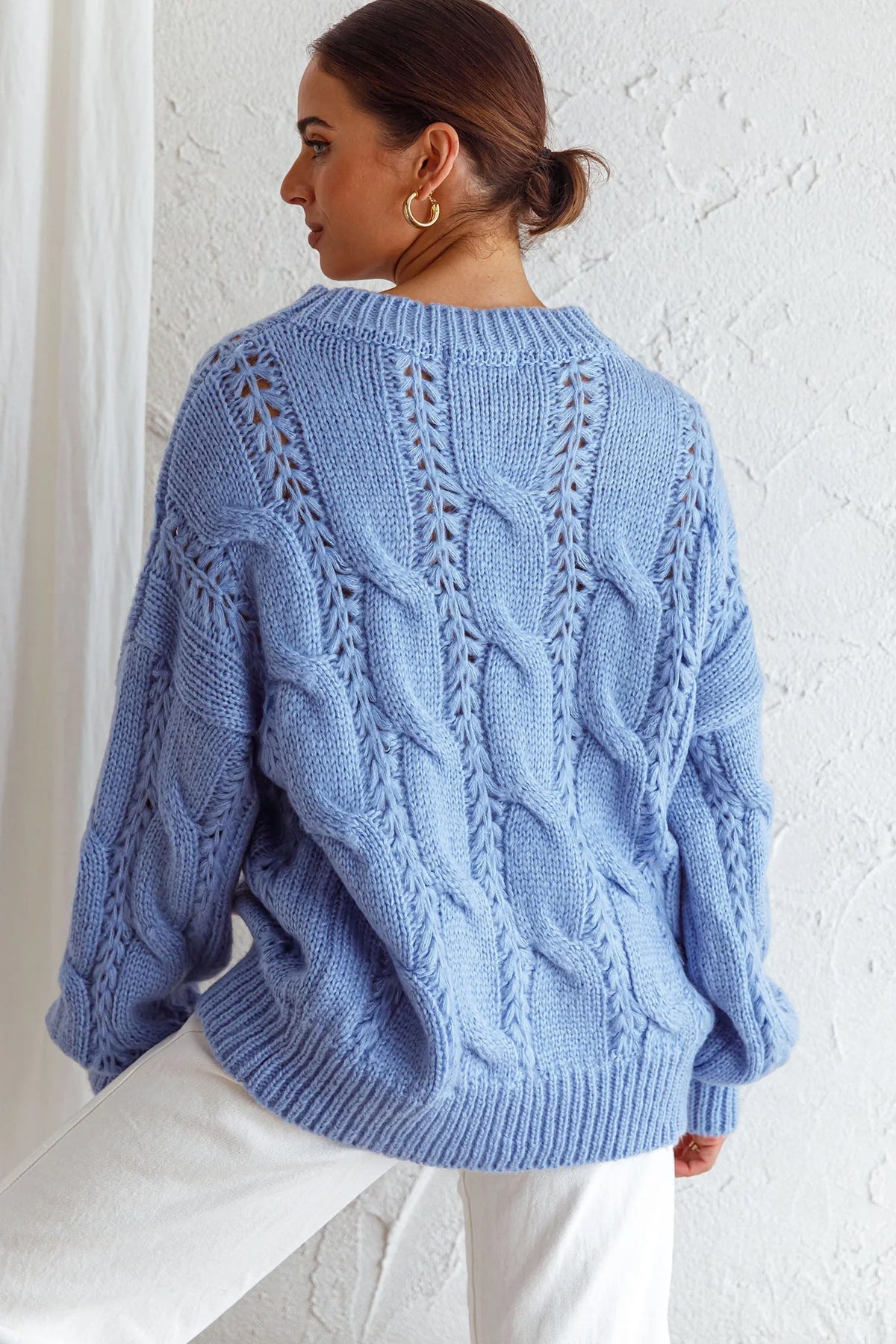 Nicola Long Sleeve Chunky Cable Knit Sweater Blue