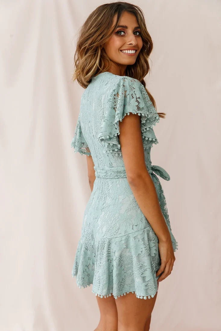 Cami Angel Sleeve Faux Wrap Dress Sage