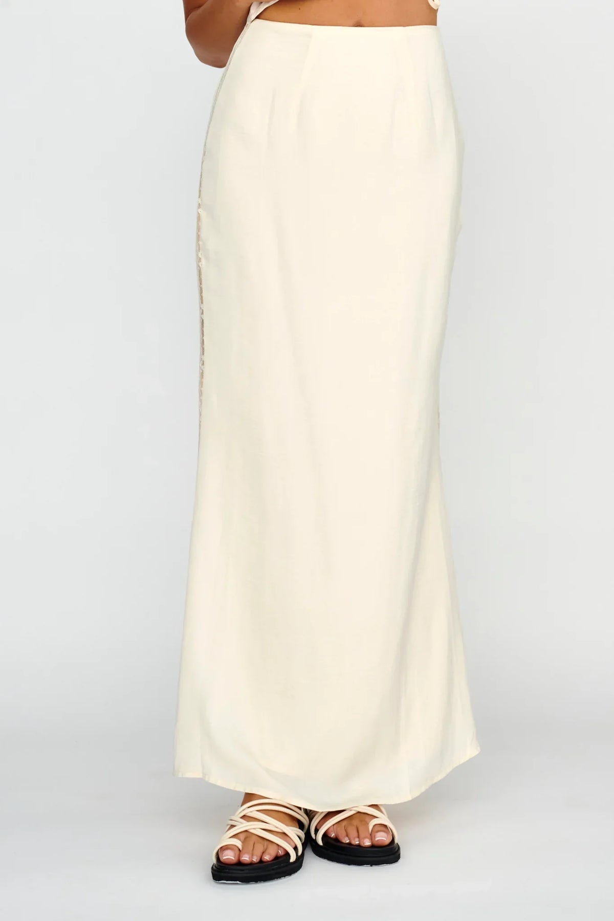 Pammy Lace Trim Maxi Skirt Oyster