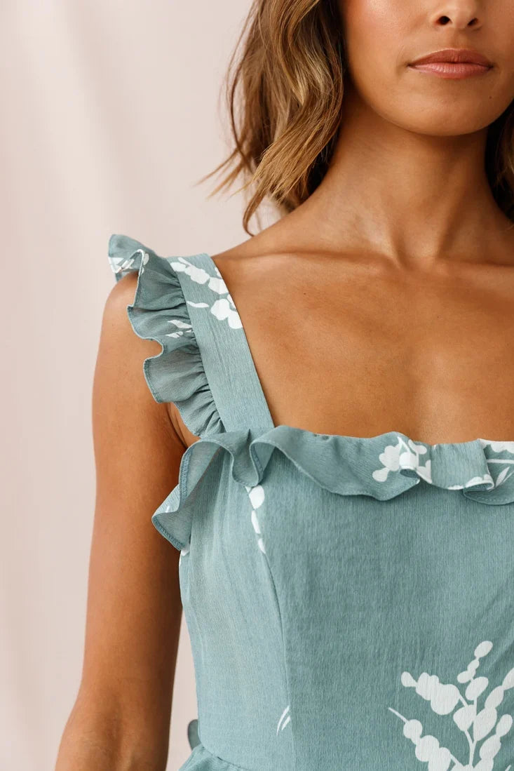 Azure Frill Strap Wide Leg Jumpsuit Sage