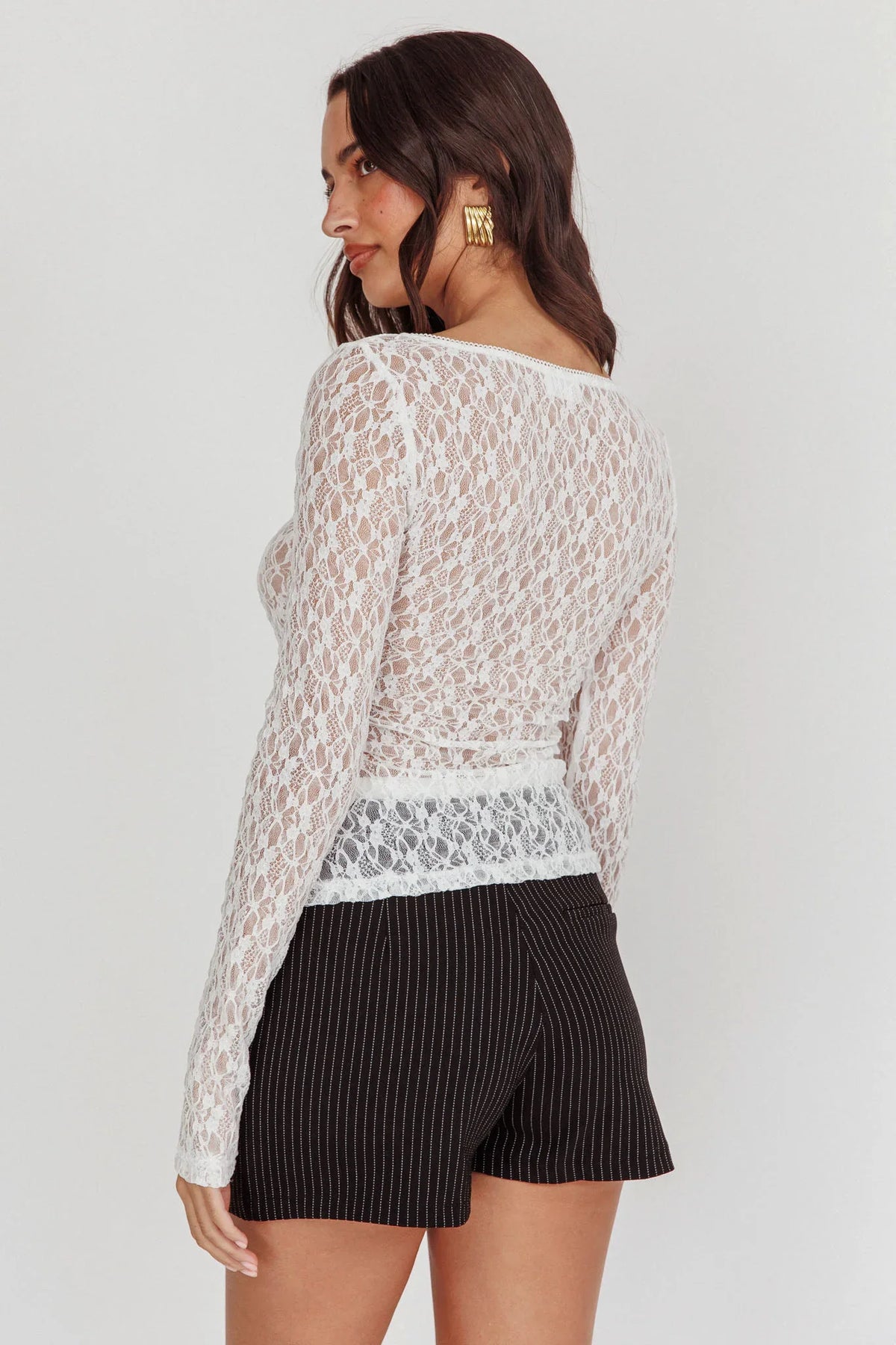 Starlit Sheer Lace Top White