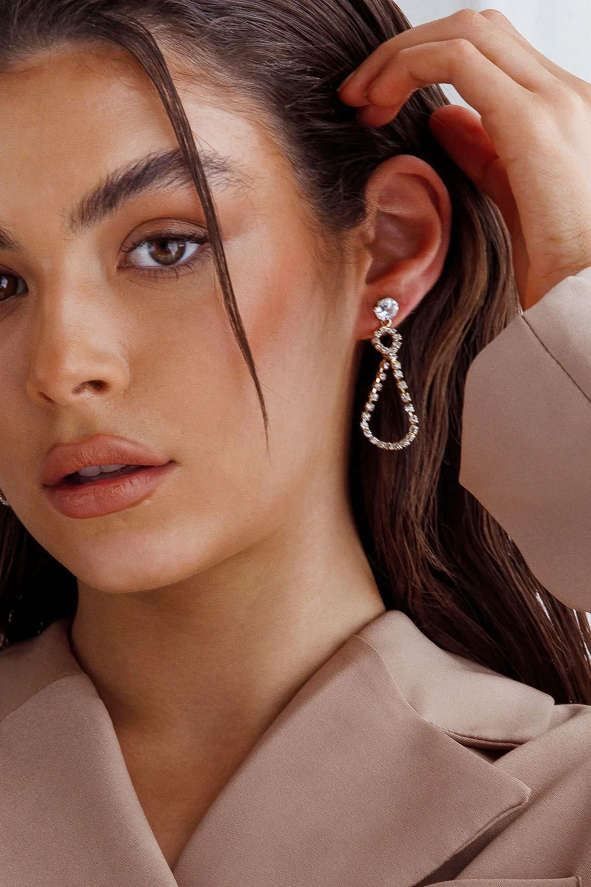 Ava Crystal Embellished Earrings Gold