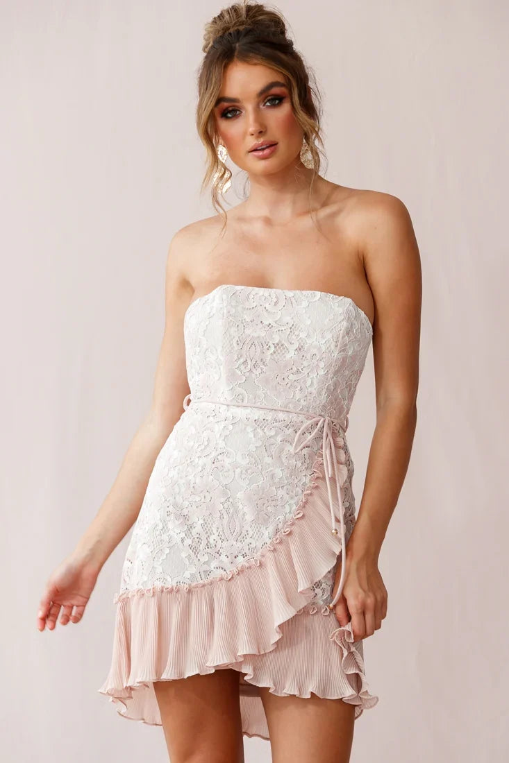 Banksia Lace Bandeau Wrap Dress Nude
