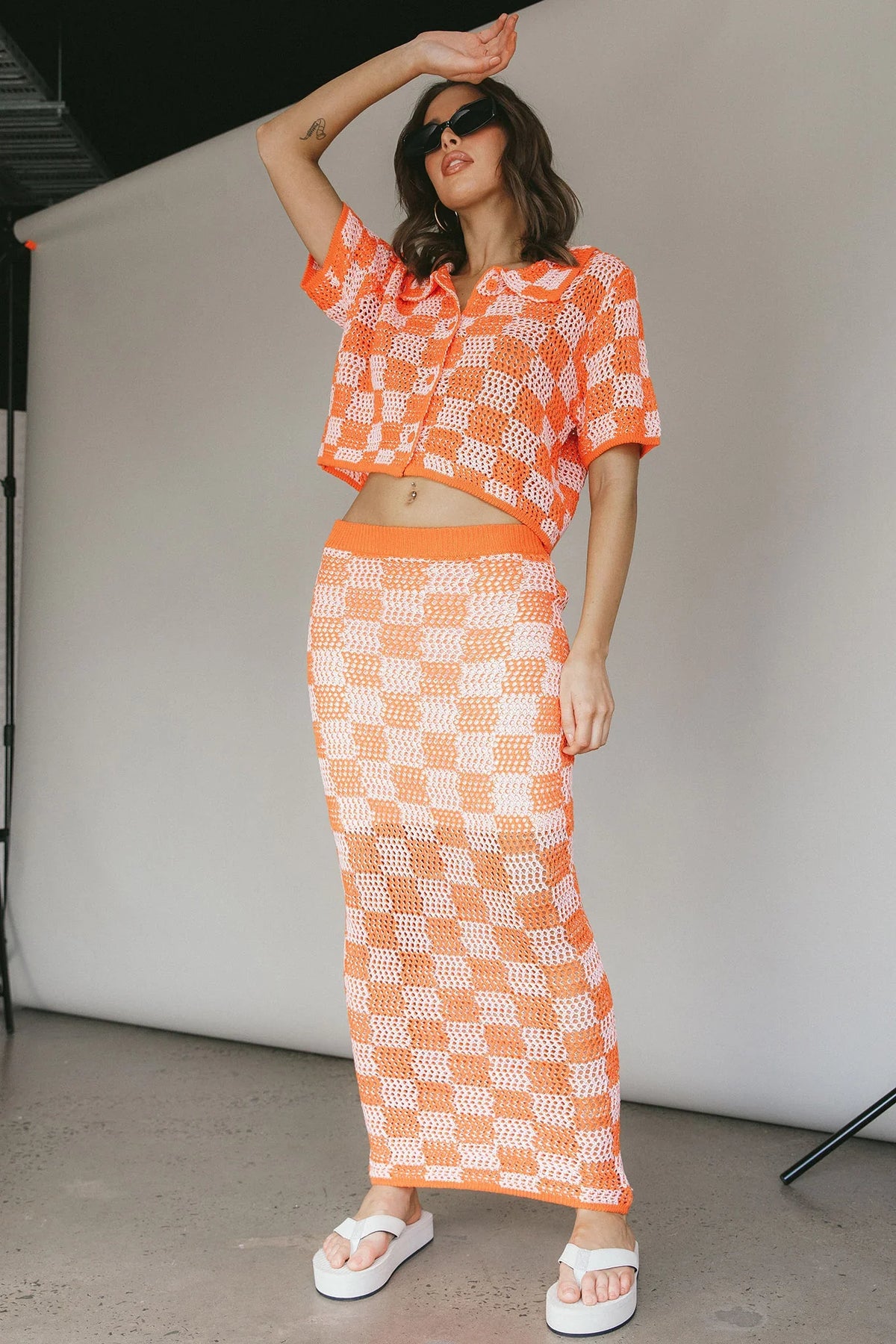 Byron Bay Crochet Buttoned Top Sunset