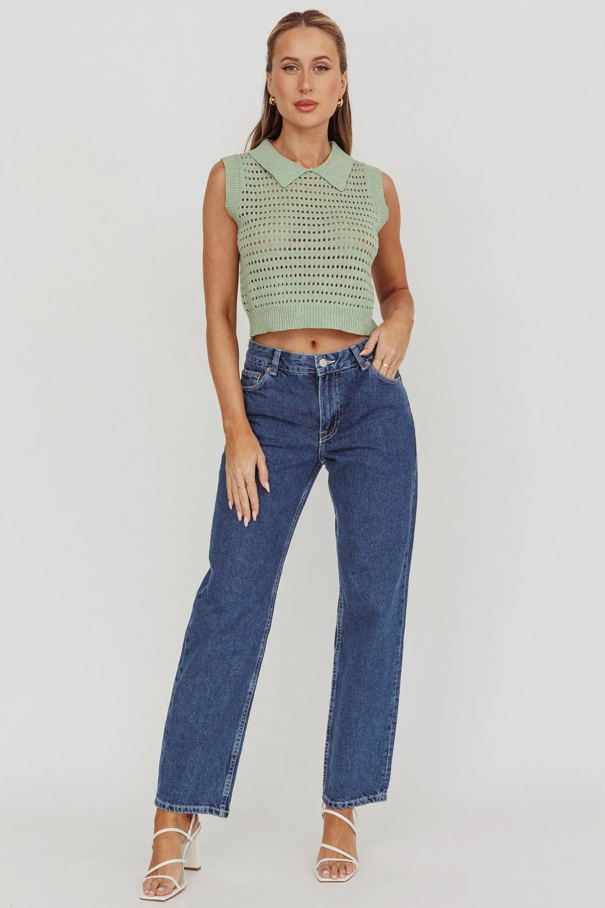 Daithi Collared Sleeveless Knit Top Mint