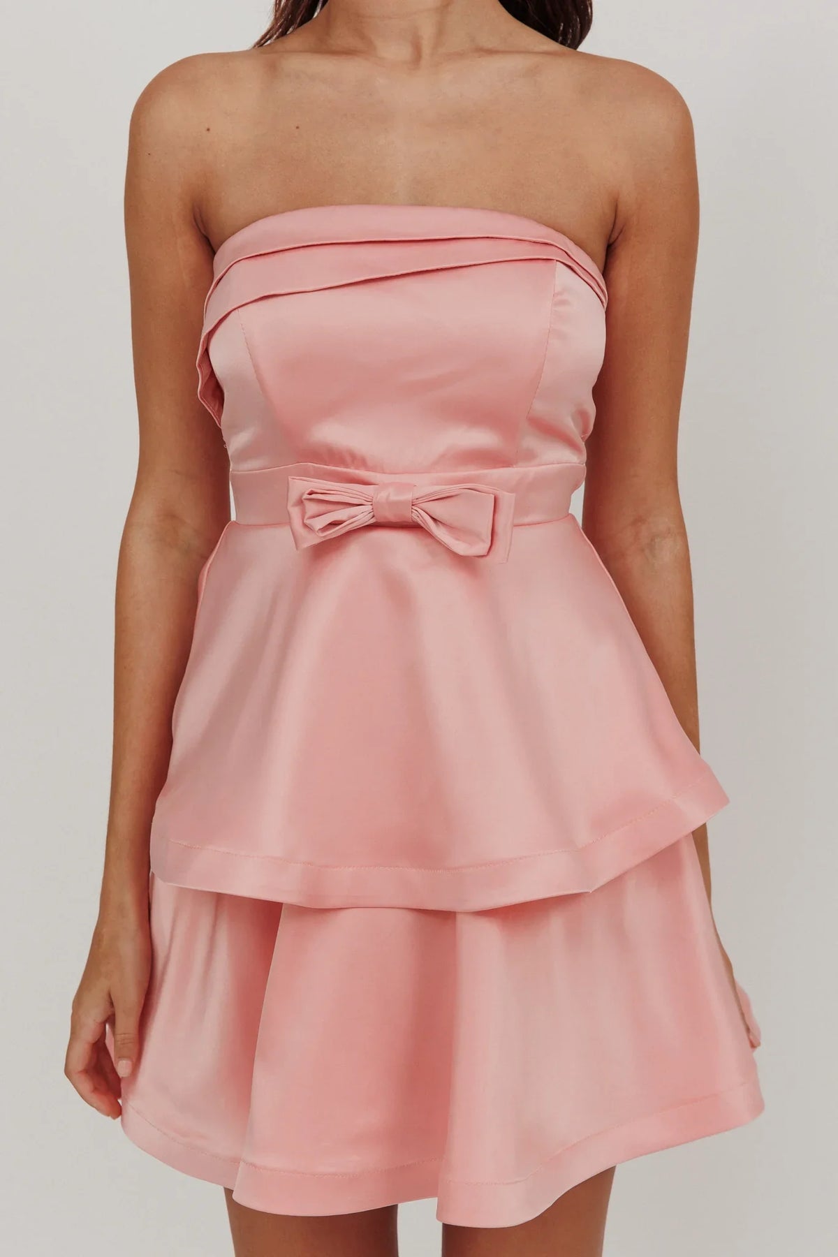 Alix Strapless Tiered Ruffle Mini Dress Rose Pink
