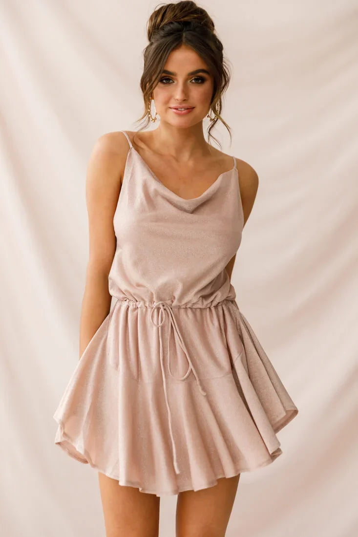 Monique Cowl Neck Drawstring Dress Champagne