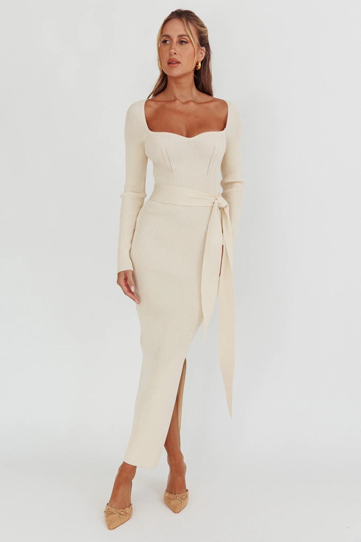 Twilight Moments Long Sleeve Knit Dress Cream