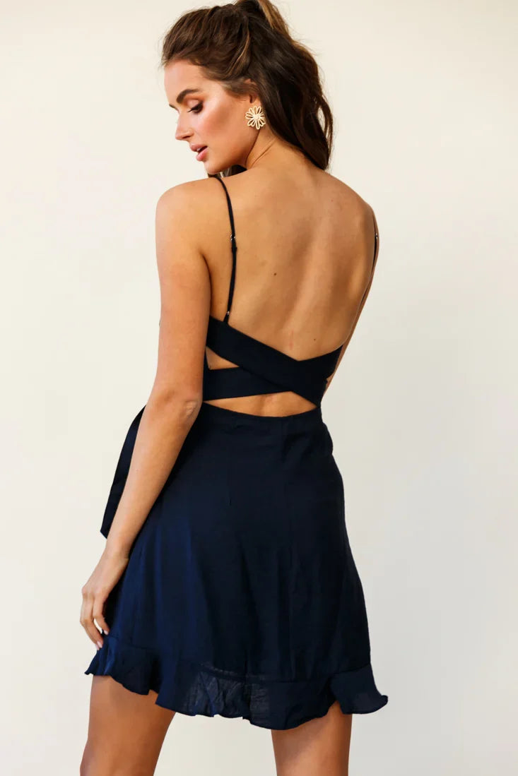 Pepita Cami Strap Wrap Dress Navy