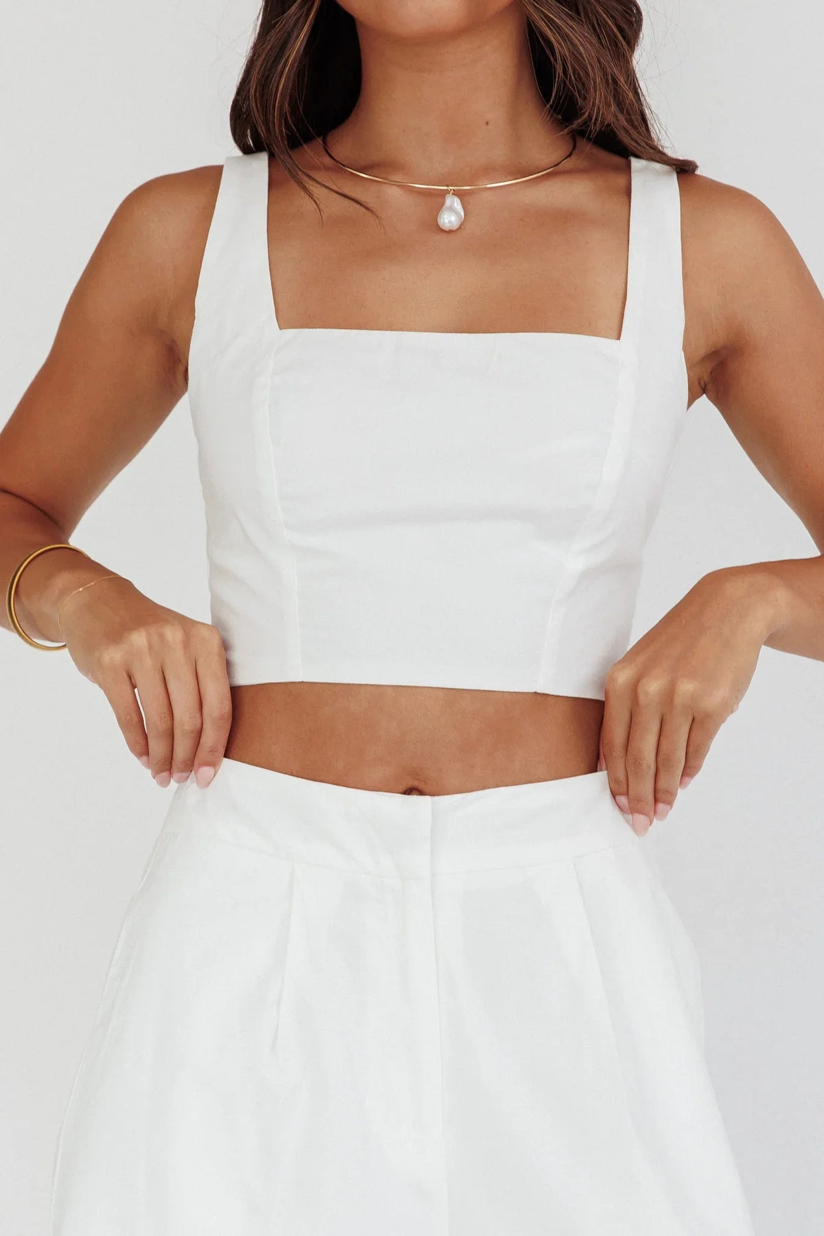 Empire Shirred Back Crop Top White