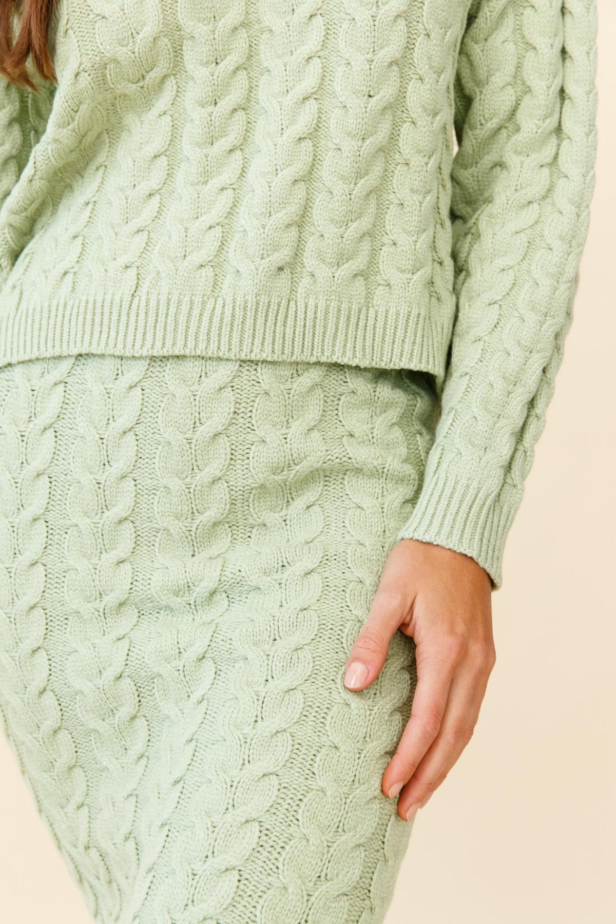 Cozy Up Cable Knit Midi Skirt Green