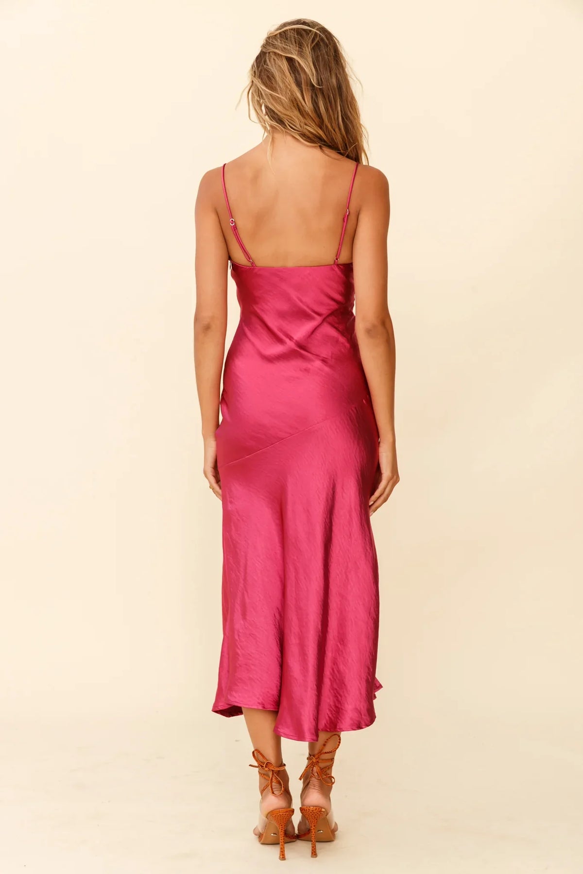 Well Versed Pleated Bust Front Split Dress Fuchsia