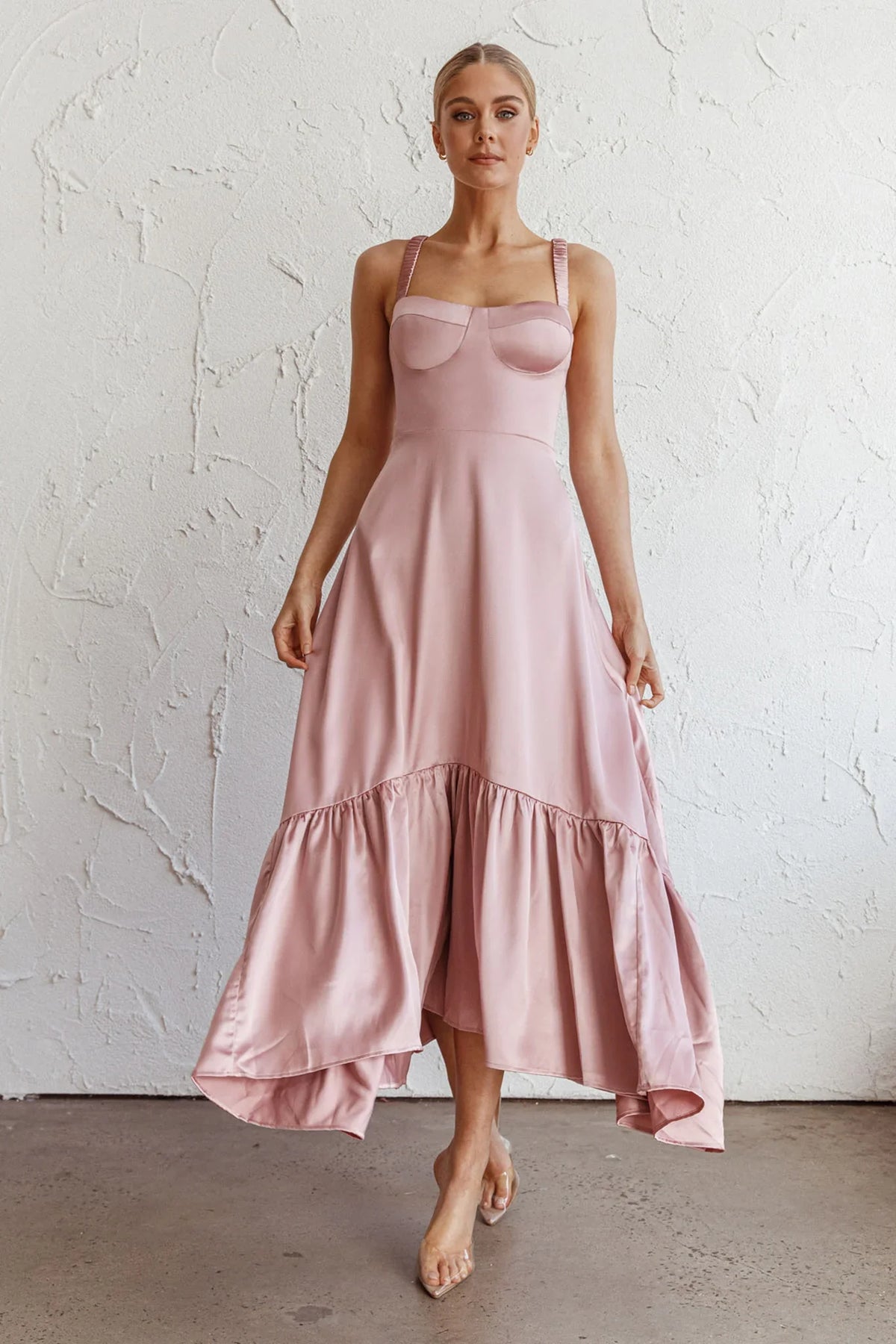 Belle De Jour Flounce Hem Midi Dress Blush