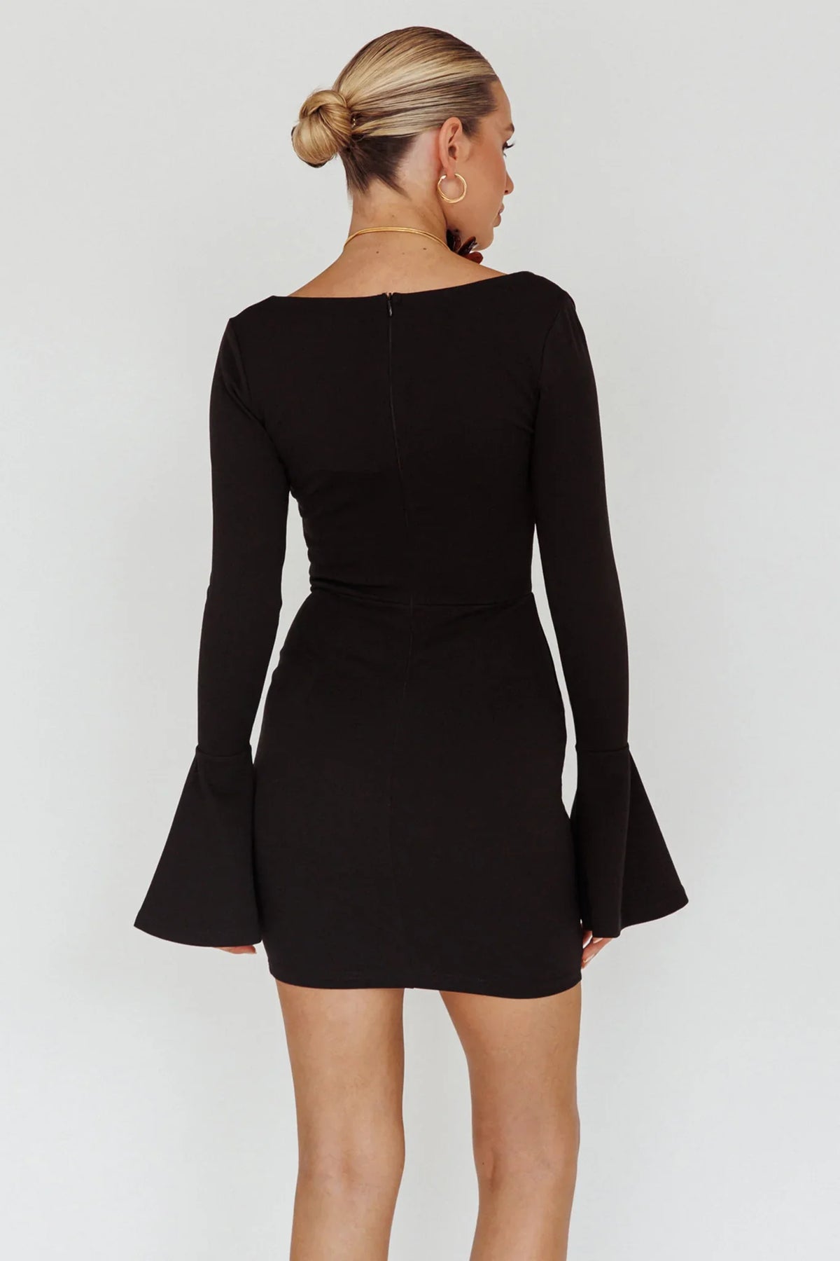 Maris Flared Cuff Mini Dress Black