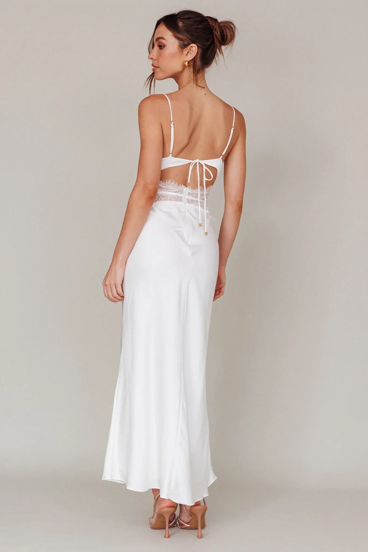 Honeybee Lace Trim Maxi Dress White
