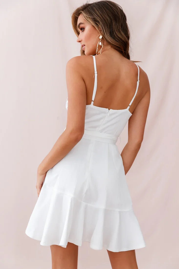 Khandi Wrap Ruffle Dress White
