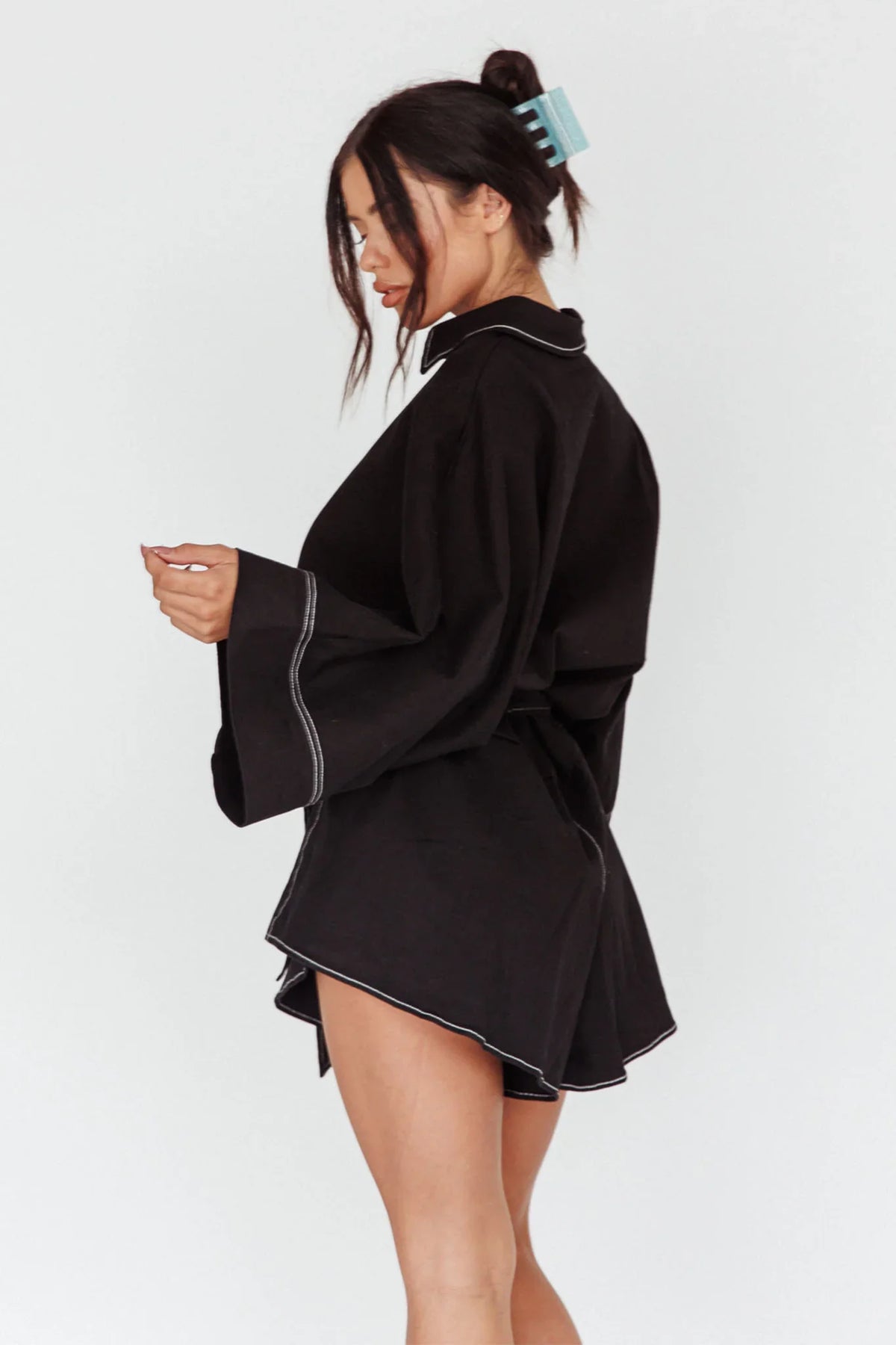 Daytona Beach Long Sleeve Shirt Romper Black