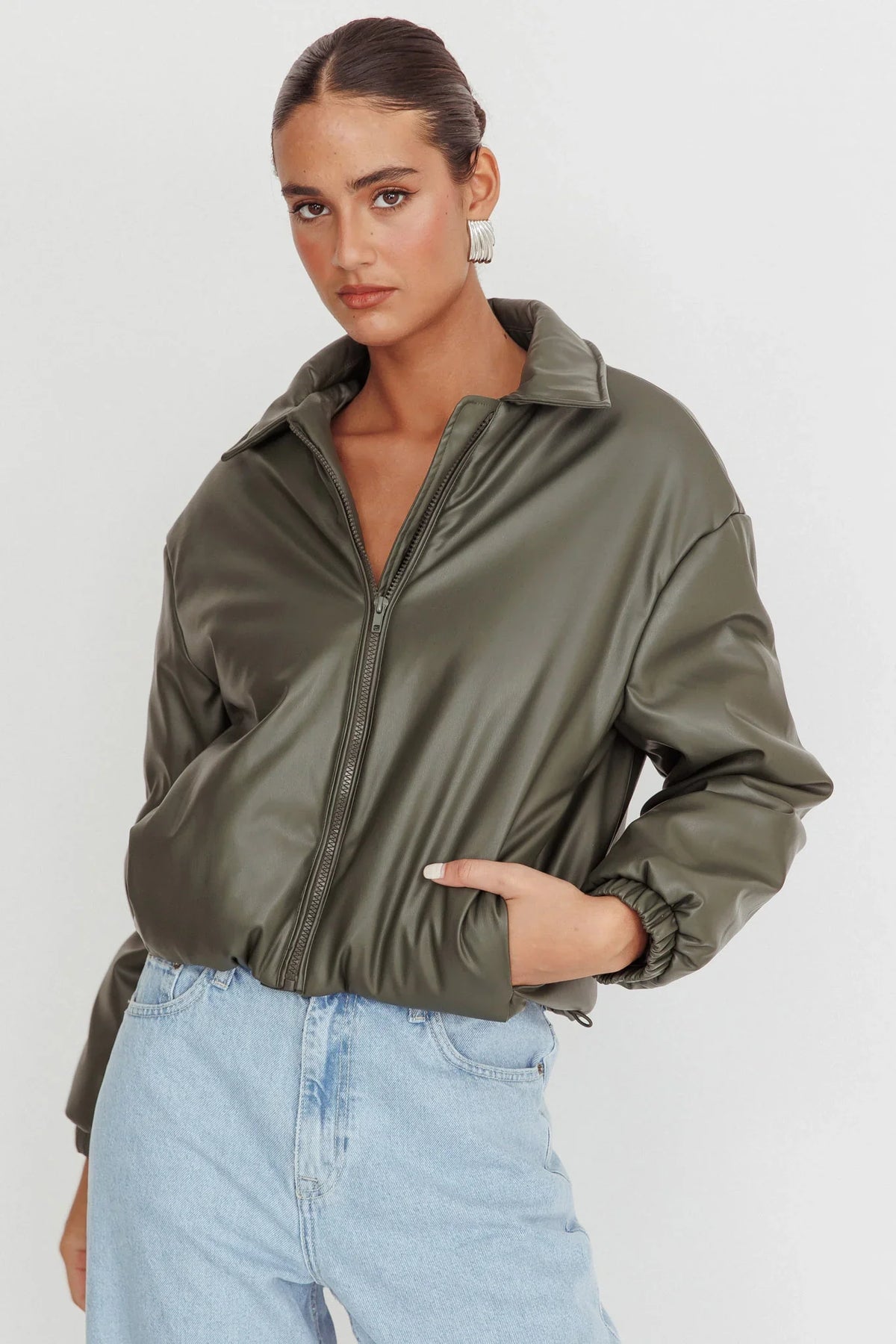 Faroe Drawstring Waist Puff Jacket Green