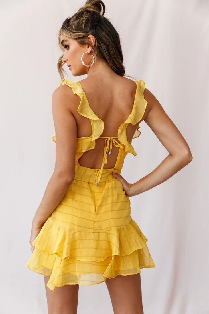 Erin Layered Ruffle Waist Tie Dress Mustard