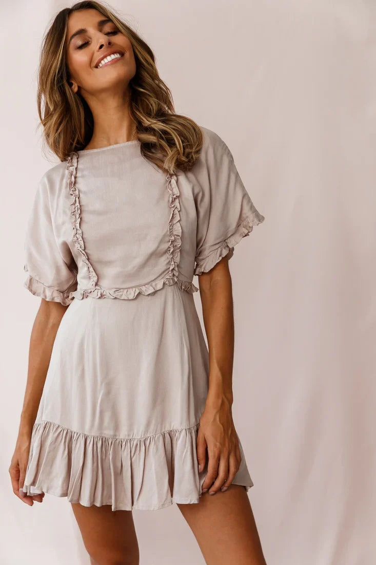 Thursday Ruffle Detail Lace-Up Back Dress Mocha