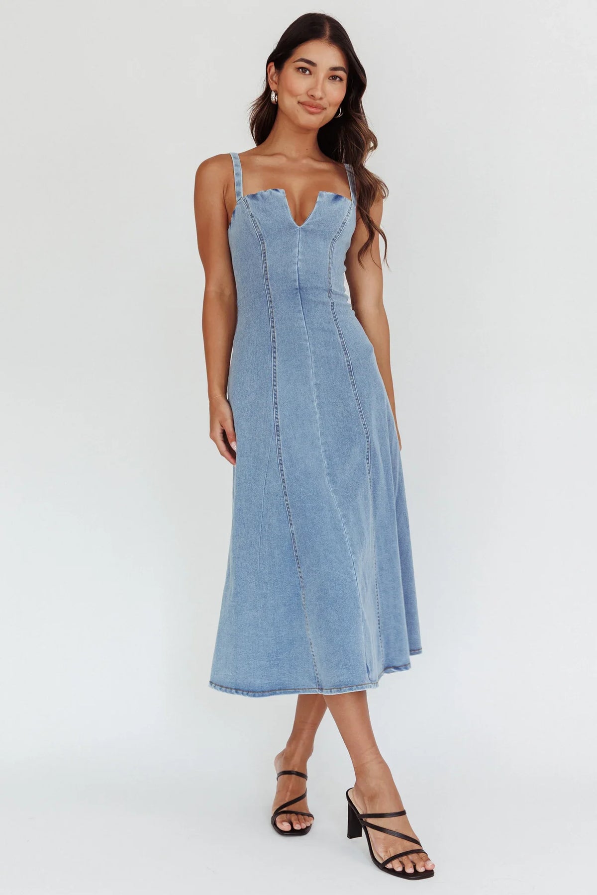 Catch My Drift A-Line Midi Dress Denim Blue
