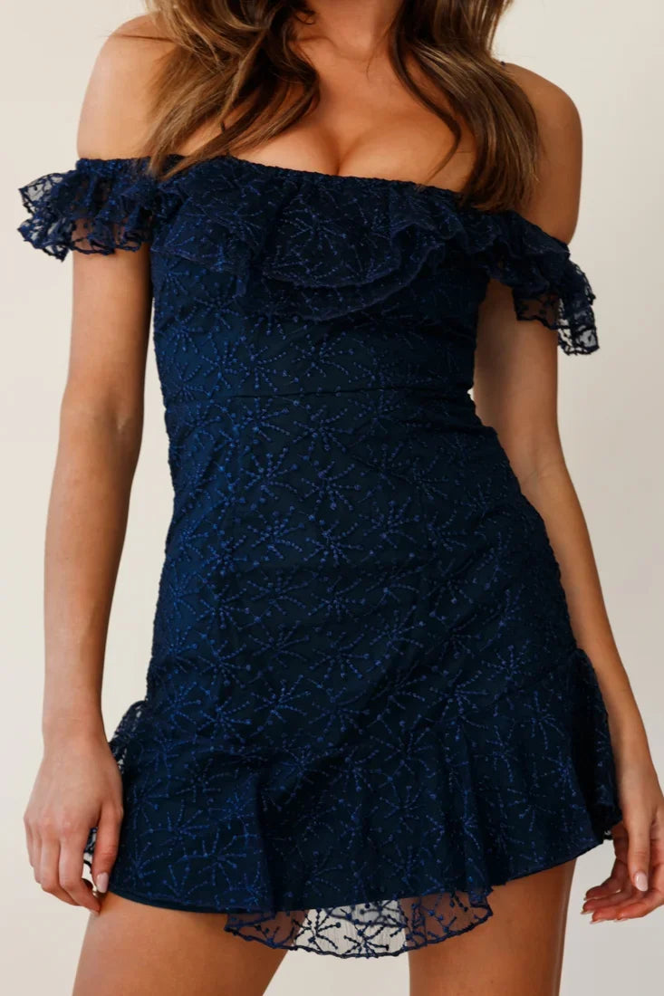 Enchanted Fine Mesh Frill Dress Navy