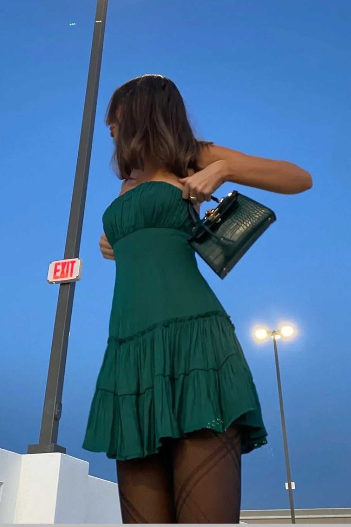 On A Whim Strapless Dropped Waist Dress Forest Green