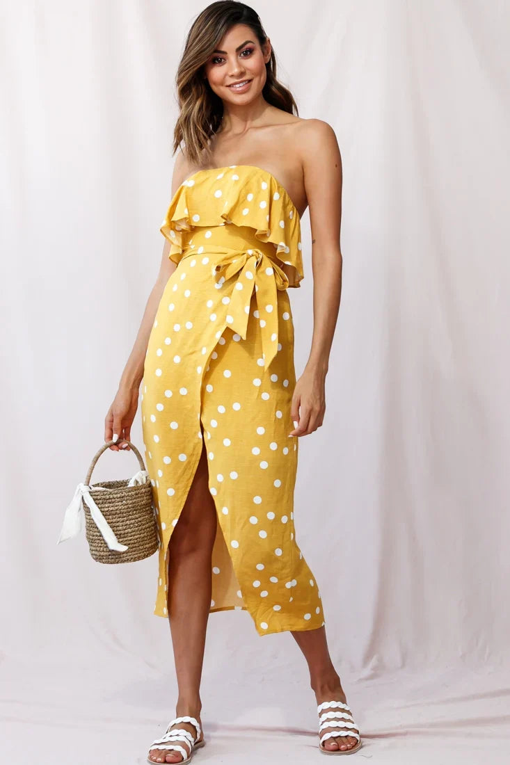 Hamilton Bandeau Midi Wrap Dress Mustard