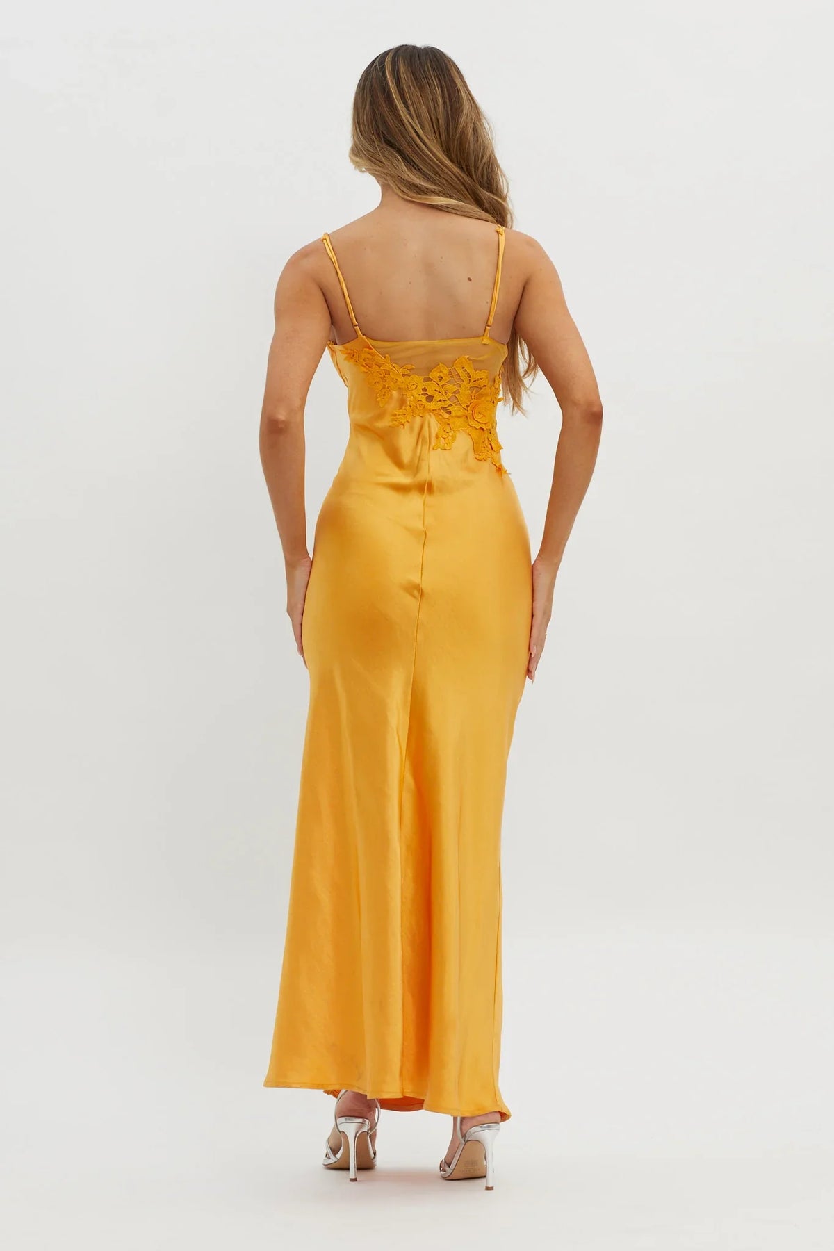 Roxana Applique Trim Split Maxi Dress Orange