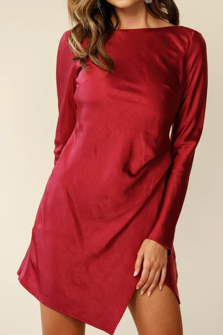 Thank Me Later Long Sleeve Open Back Dress Wine