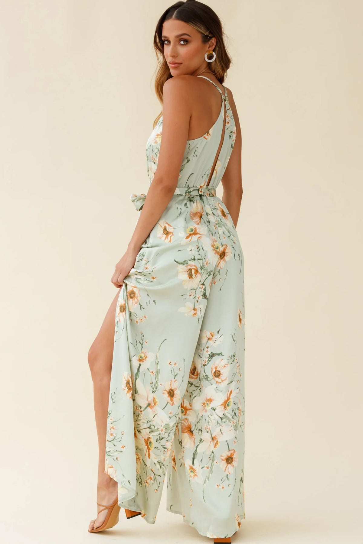 Miso Wide-Leg Cami Jumpsuit Poppy Print Pistachio